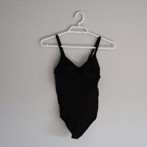 Womens Black Sz L/XL One Piece Spaghetti Strap Thong Fitted Compression Bodysuit